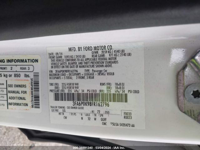 3FA6P0K98FR162796 Ford Fusion Titanium