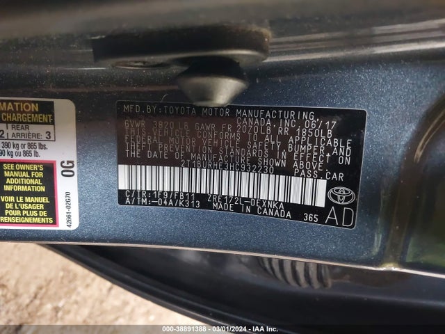 Toyota COROLLA LE 2017 2T1BURHE3HC932230 Image 9