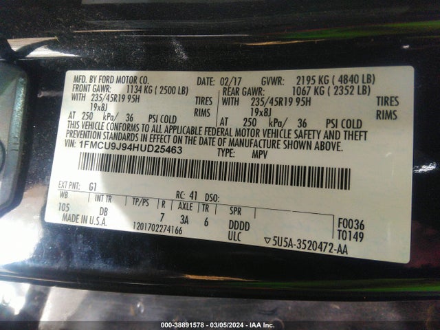 Ford Escape Titanium 2017 1FMCU9J94HUD25463 Image 9