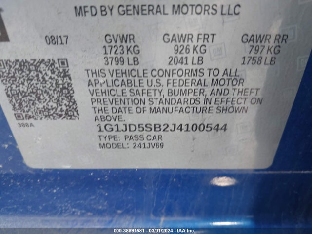 Chevrolet Sonic Lt Auto 2018 1G1JD5SB2J4100544 Image 9