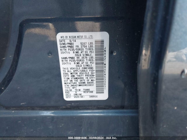 Nissan Murano Le 2014 JN8AZ1MW0EW533831 Image 9