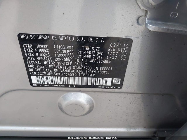 Honda HR-V LX 2019 3CZRU6H30KG734580 Image 9