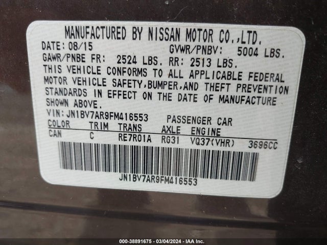 Infiniti Q50 Premium 2015 JN1BV7AR9FM416553 Image 9