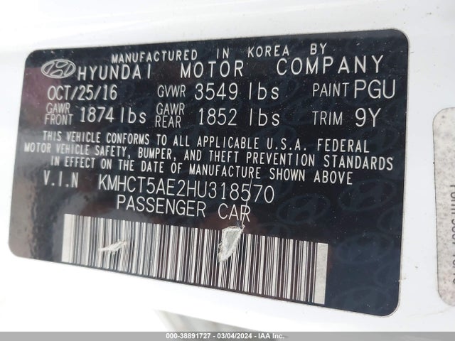 Hyundai ACCENT SE 2017 KMHCT5AE2HU318570 Image 9