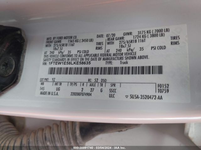 1FTEW1E58LKE58635 Ford F-150 Xlt