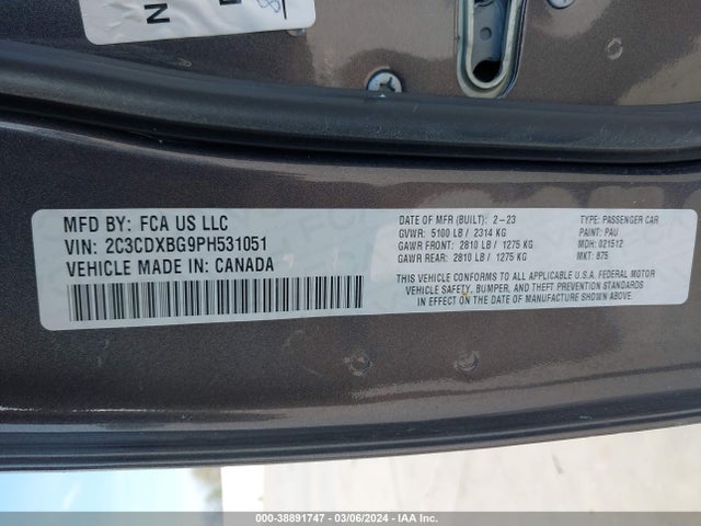Продаж на аукціоні авто 2023 Dodge Charger Sxt, vin: 2C3CDXBG9PH531051, номер лоту: 38891747