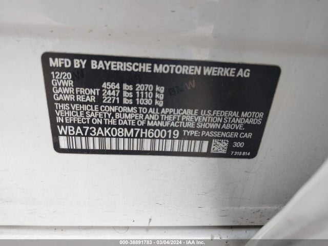 BMW 228i Gran Coupe Xdrive 2021 WBA73AK08M7H60019 Image 9