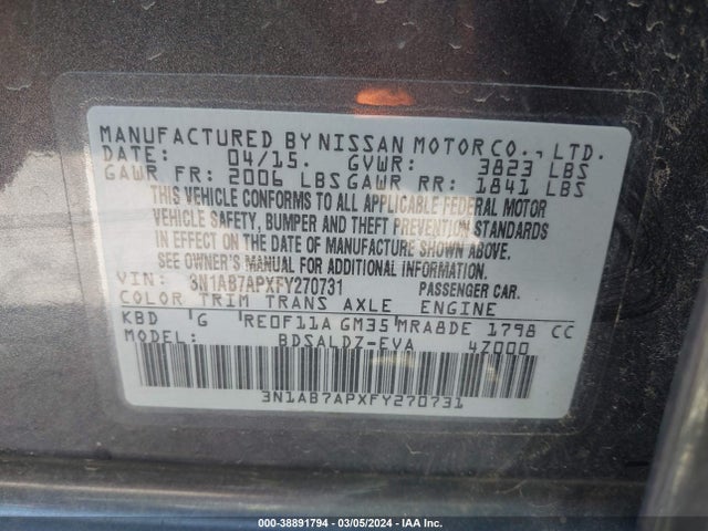 Nissan SENTRA SV 2015 3N1AB7APXFY270731 Image 9