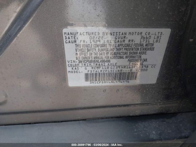 3N1CP5BV6NL496496 Nissan Kicks S Xtronic Cvt