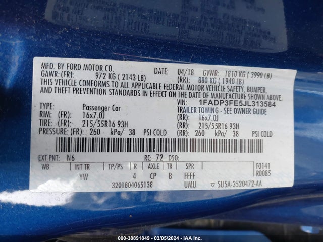 Ford FOCUS SE 2018 1FADP3FE5JL313584 Image 9