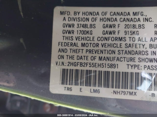 Honda Civic Lx 2014 2HGFB2F55EH515891 Image 9