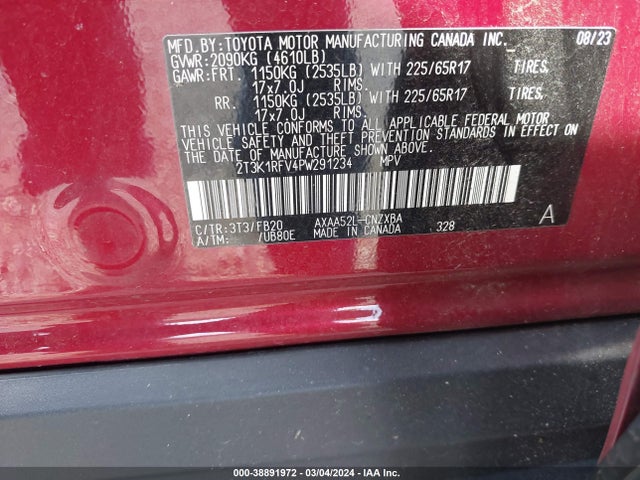 2023 TOYOTA RAV4 LE VIN: 2T3K1RFV4PW291234