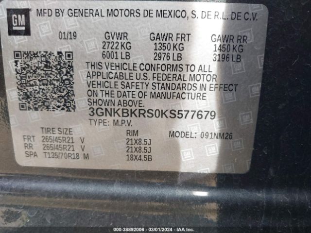 3GNKBKRS0KS577679 Chevrolet Blazer Premier