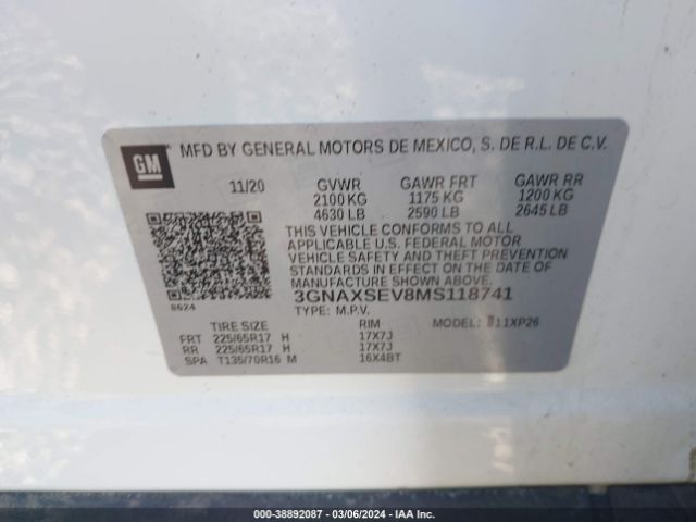 2021 CHEVROLET EQUINOX 3GNAXSEV8MS118741 Photo 8