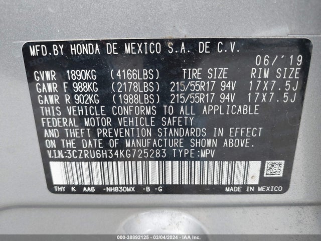 Honda HR-V LX 2019 3CZRU6H34KG725283 Image 9