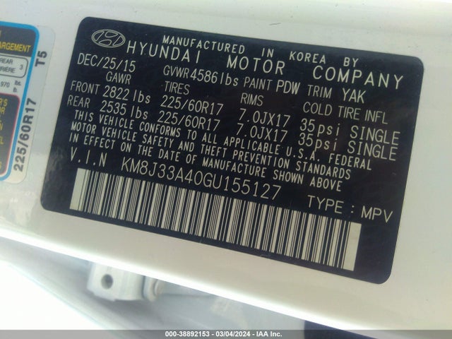 Hyundai TUCSON SE 2016 KM8J33A40GU155127 Image 9