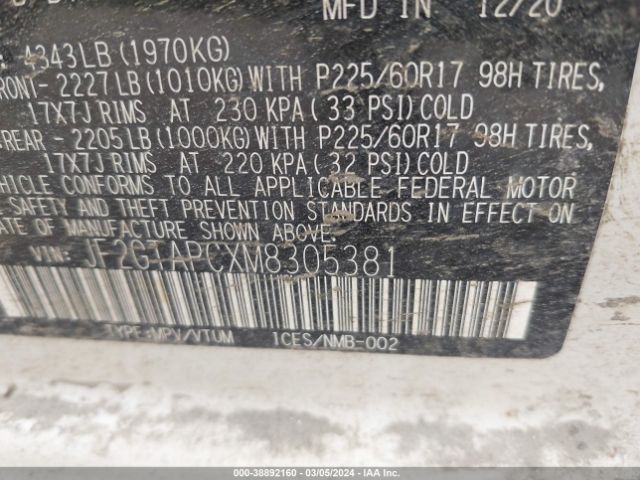 JF2GTAPCXM8305381 Subaru Crosstrek Premium