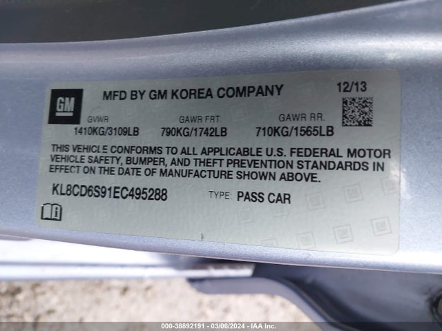 Chevrolet Spark 1lt Auto 2014 KL8CD6S91EC495288 Image 9