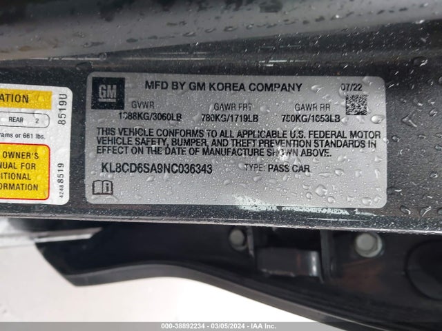 Chevrolet Spark Fwd 1lt Automatic 2022 KL8CD6SA9NC036343 Image 9