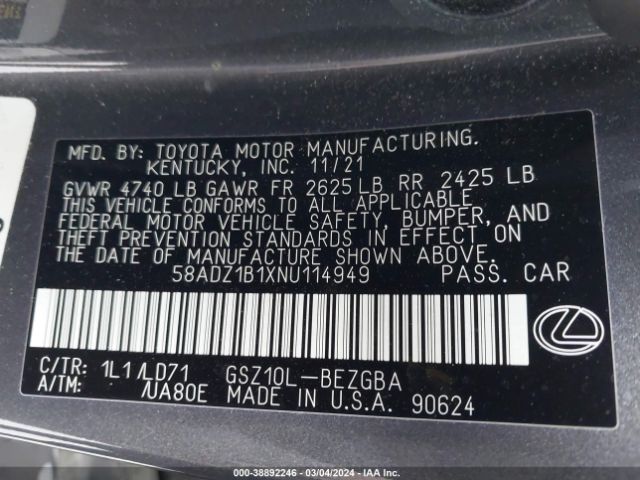 58ADZ1B1XNU114949 Lexus ES 350