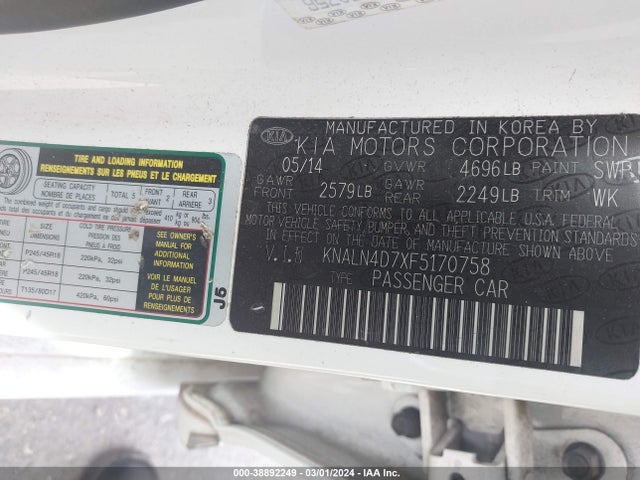 KIA Cadenza Premium 2015 KNALN4D7XF5170758 Image 9