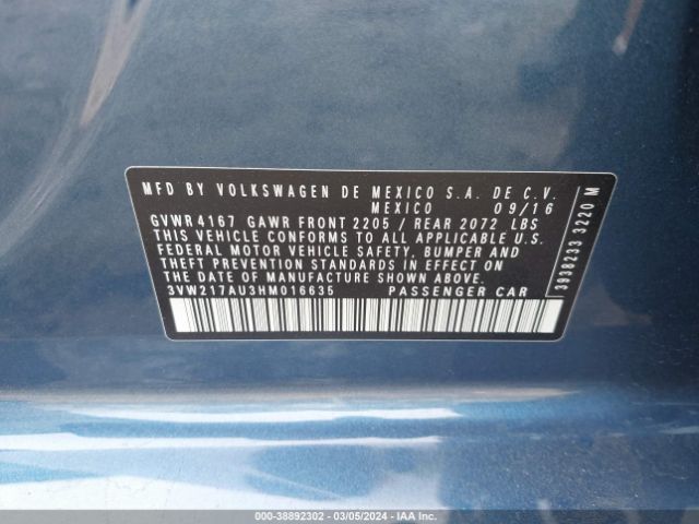 3VW217AU3HM016635 Volkswagen Golf Tsi S 4-door/tsi Se 4-door/tsi Sel 4-door/tsi Wolfsburg Edition 4-door