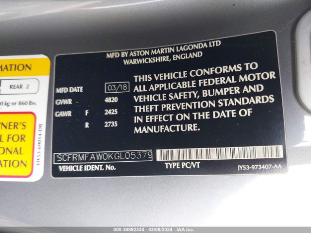 2019 ASTON MARTIN DB11 SCFRMFAW0KGL05379 Photo 8