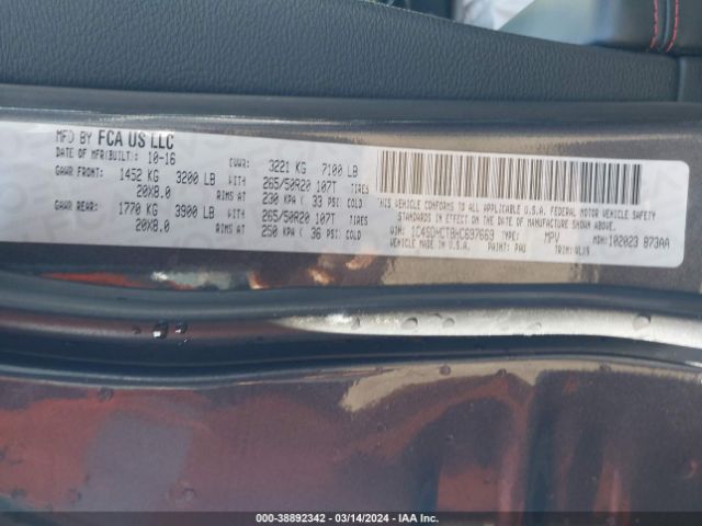1C4SDHCT8HC697669 Dodge Durango R/t Rwd