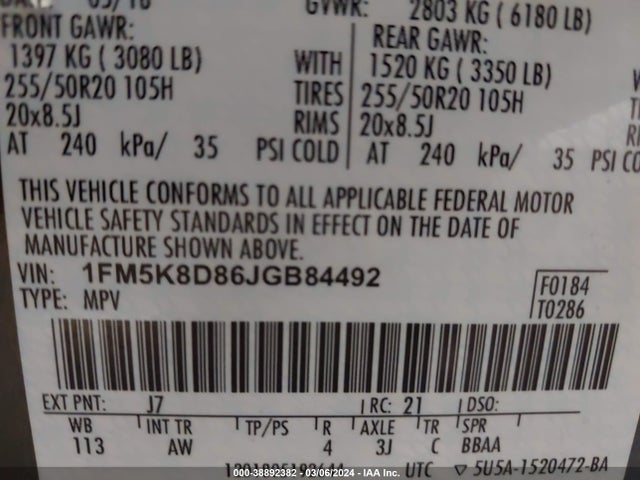 Ford EXPLORER XLT 2018 1FM5K8D86JGB84492 Image 9