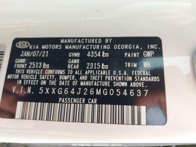 5XXG64J26MG054637 KIA K5 Gt-line