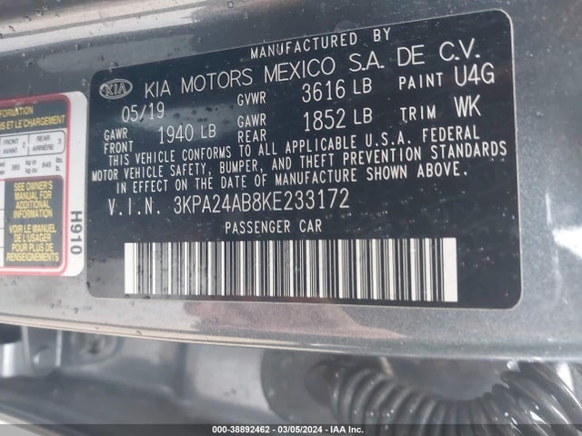 KIA RIO S 2019 3KPA24AB8KE233172 Image 9