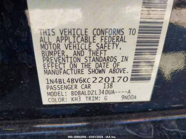 Nissan Altima 2.5 S 2019 1N4BL4BV6KC220170 Image 9