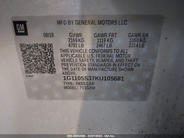 Chevrolet Impala Premier 2019 1G1105S37KU105681 Image 9