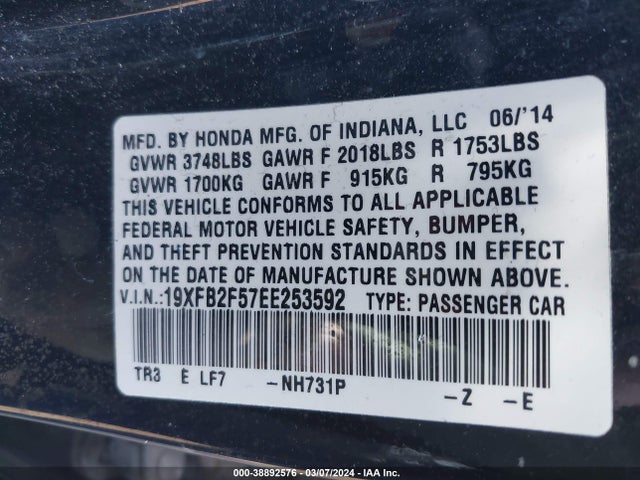 Honda Civic Lx 2014 19XFB2F57EE253592 Image 9