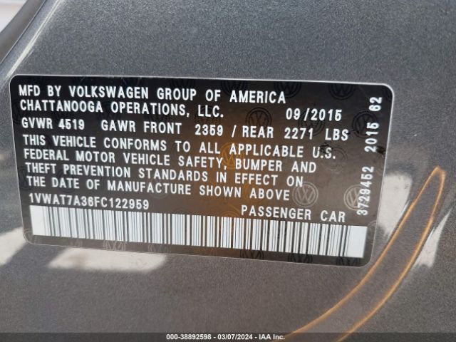 1VWAT7A36FC122959 Volkswagen Passat 1.8t Limited Edition