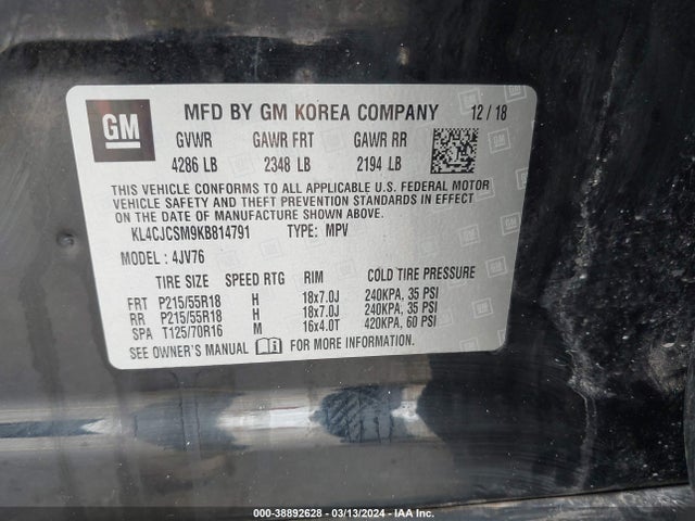 KL4CJCSM9KB814791 Buick Encore Fwd Essence