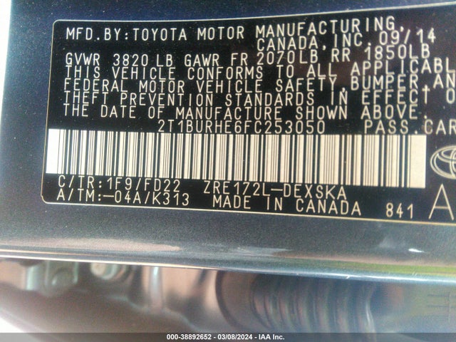 Toyota Corolla S Plus 2015 2T1BURHE6FC253050 Image 9