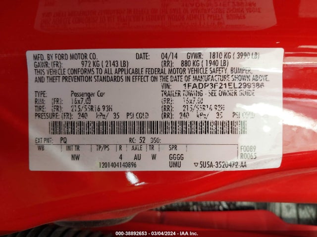 Ford FOCUS SE 2014 1FADP3F21EL299386 Image 9