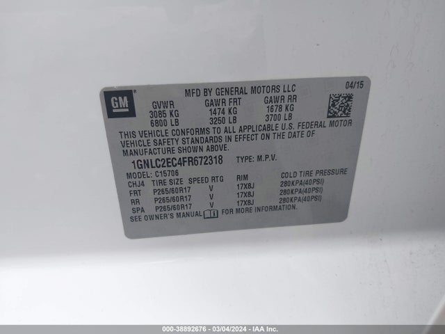 Chevrolet Tahoe Commercial Fleet 2015 1GNLC2EC4FR672318 Image 9