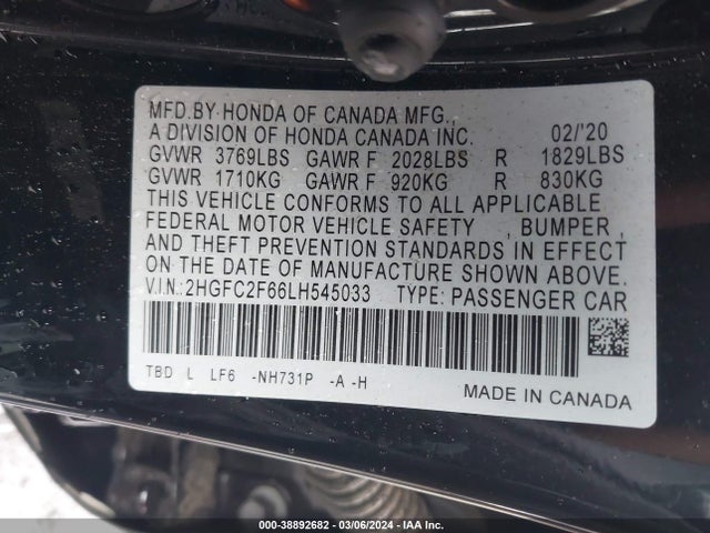 Honda Civic Lx 2020 2HGFC2F66LH545033 Image 9