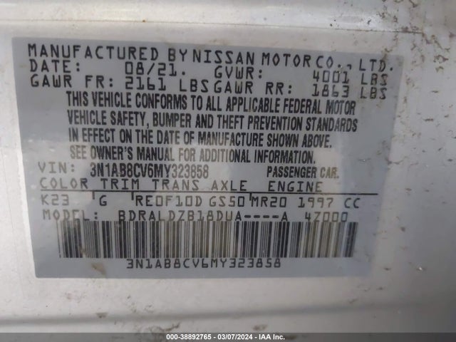 Nissan Sentra Sv Xtronic Cvt 2021 3N1AB8CV6MY323858 Image 9