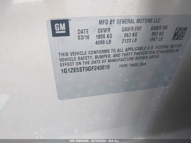 Chevrolet MALIBU 1LT 2016 1G1ZE5ST9GF243819 Image 9