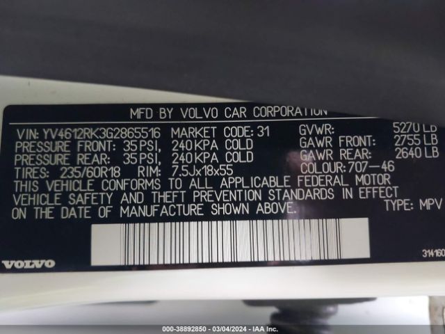 YV4612RK3G2865516 Volvo Xc60 T5 Premier