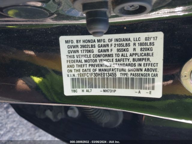 19XFC1F30HE013455 Honda Civic Ex-t