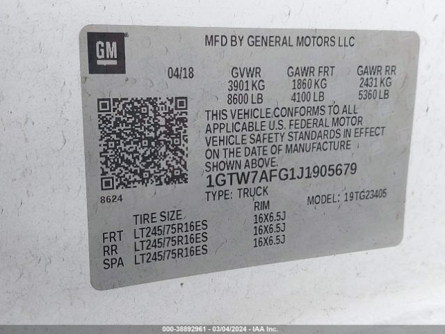 1GTW7AFG1J1905679 GMC Savana 2500 Work Van