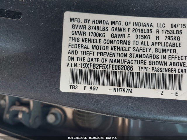 Honda Civic Lx 2015 19XFB2F5XFE062086 Image 9