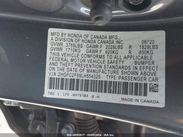 Honda Civic Lx 2020 2HGFC2F69LH554325 Image 9