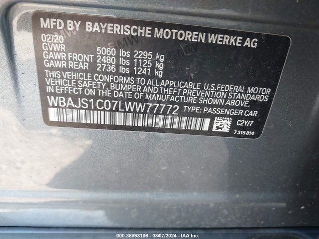 BMW 540I 2020 WBAJS1C07LWW77772 Image 9