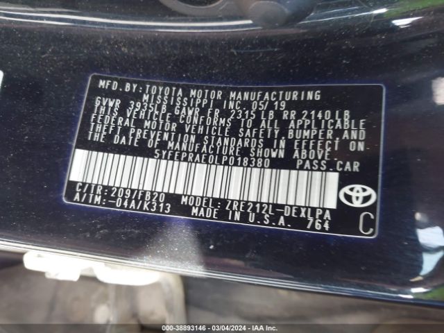 5YFEPRAE0LP018380 Toyota COROLLA LE