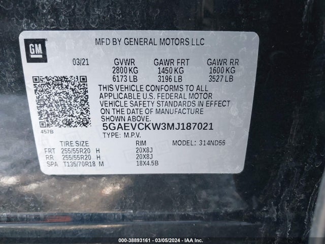 5GAEVCKW3MJ187021 Buick lfy - spark ignited direct injection, atss, gen1